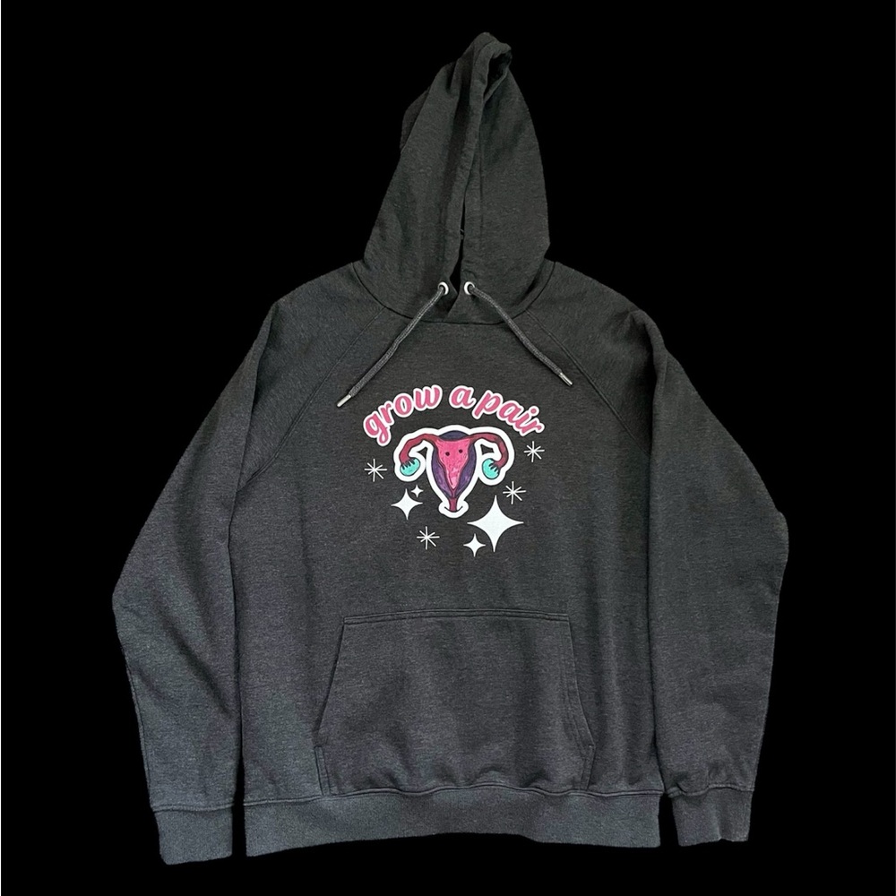 Grow a Pair Charcoal Gray Unisex Eco Raglan Hoodie EUC
